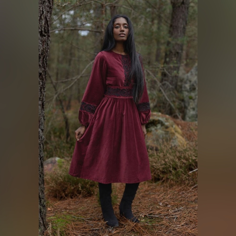 Voriagh Misha Whimsigoth witchy Sleeve Burgundy Dress xs